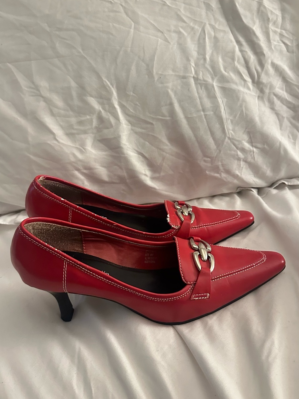 Jonathan Martin red leather heels with silver hardware